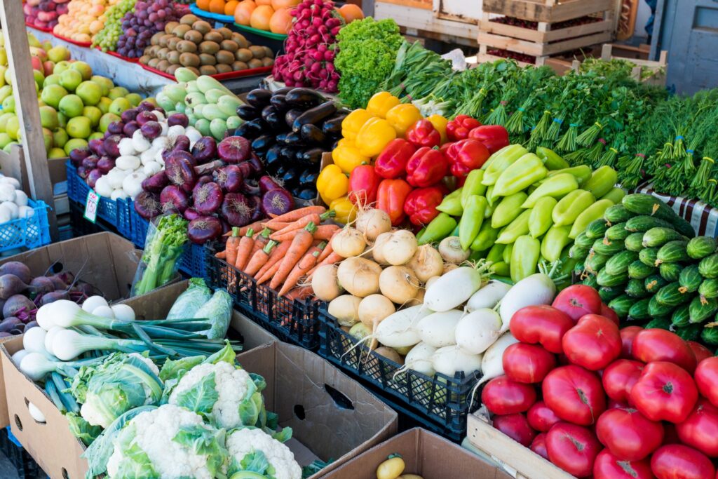 Colorful vegetables displayed in market