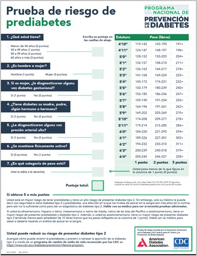 Prediabetes Risk Test Publication Cover Screenshot - Spanish Version