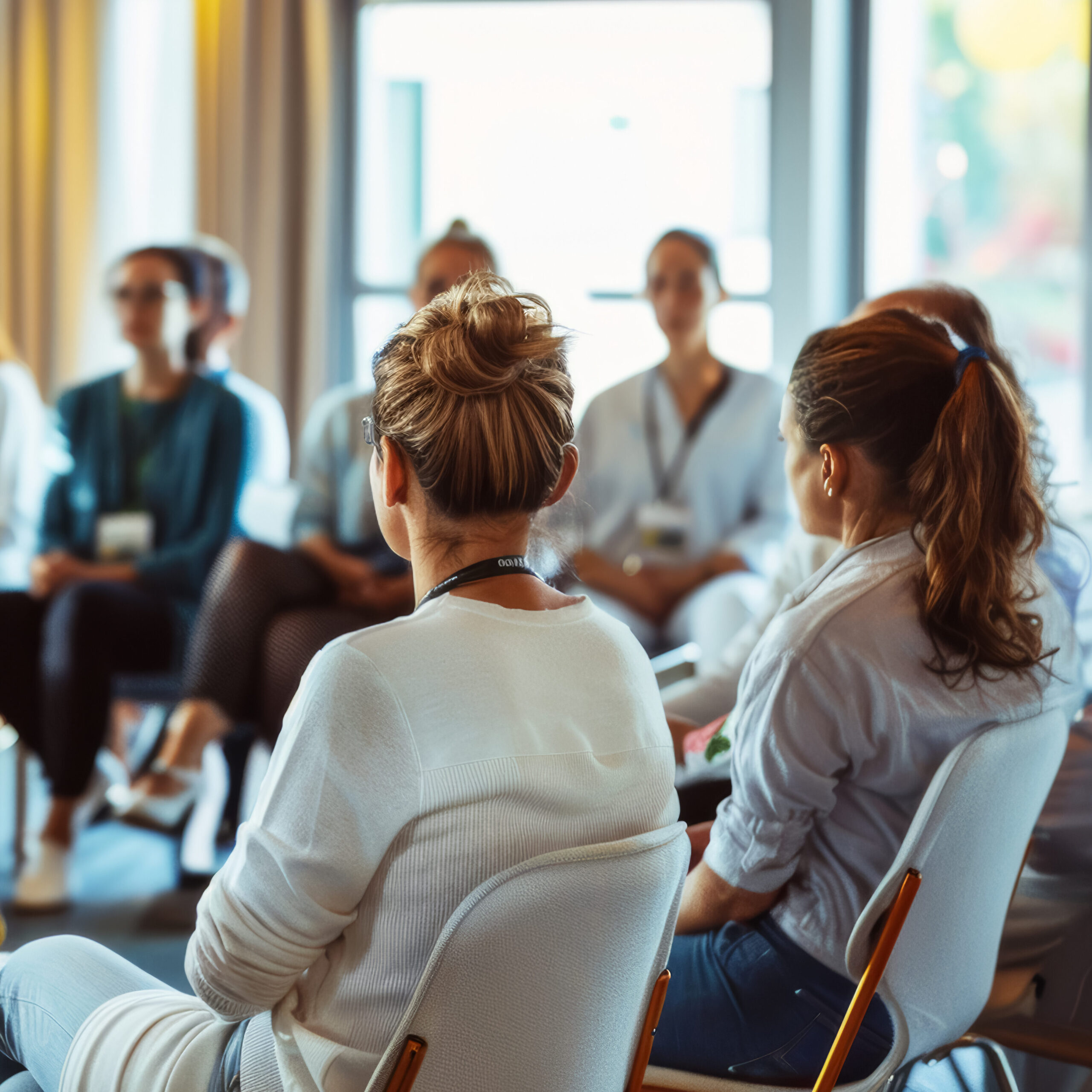 People sitting in chairs in a circular format conducive to discussion