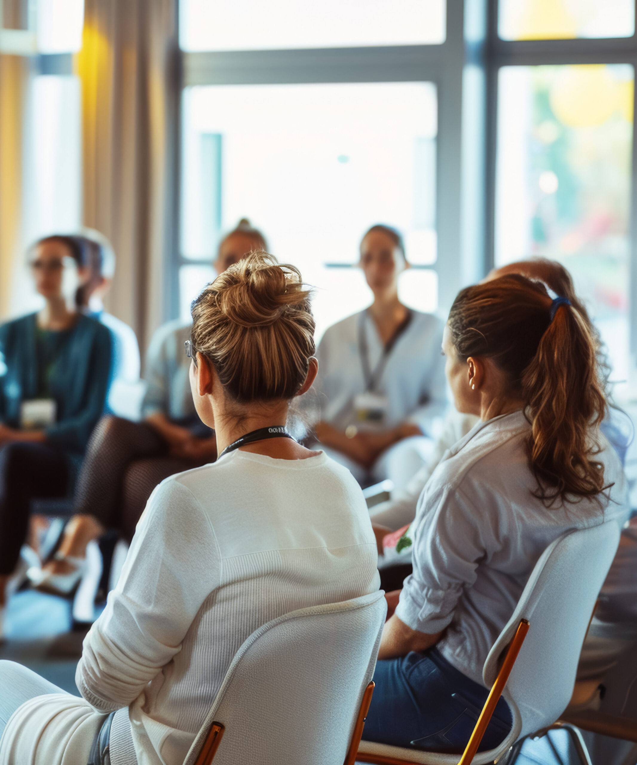 People sitting in chairs in a circular format conducive to discussion 